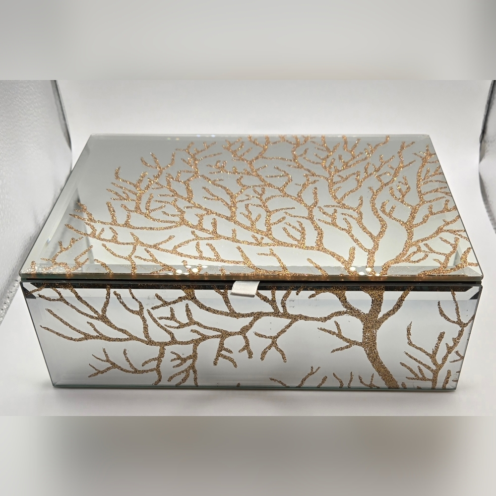 Nicole Miller Box for Jewelry or Whatnots Mirroed - Gold Glitter Branch Design